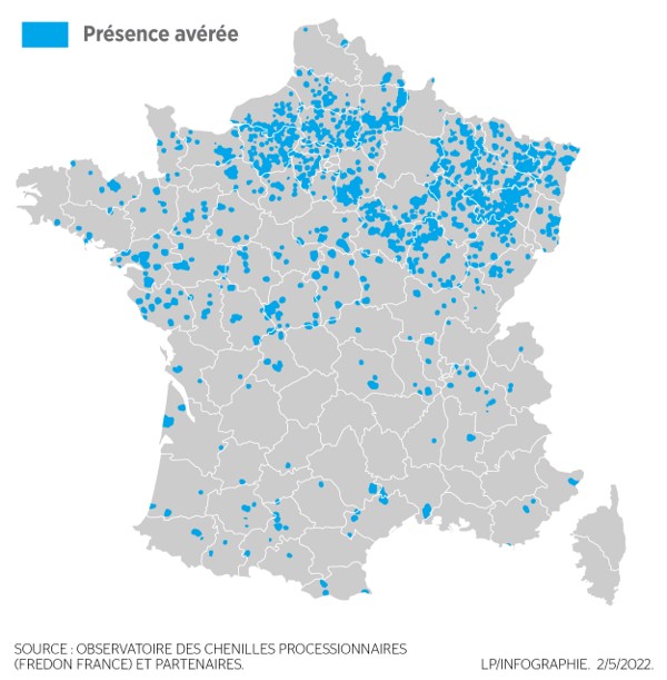 Carte chenilles processionnaires du chêne